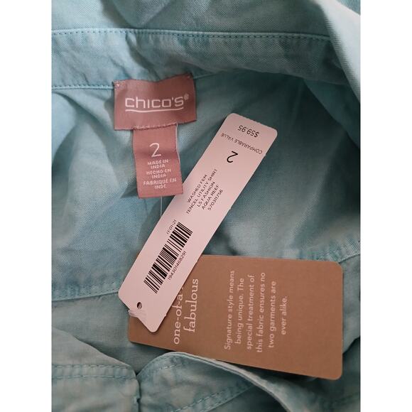 Chico's Tencel Aqua Reef Blue OOAK Dyed Long Sleeve Utility Shirt Vanity Size 2 - Picture 3 of 11